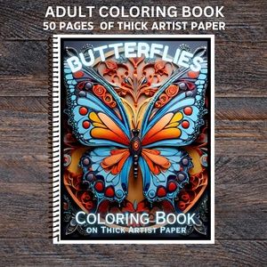 Butterflies - Spiral Bound Adult Coloring Book - Thick Artist Paper - 50 pages
